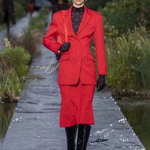 Marine Serre Wool-blend jacquard blazer in red